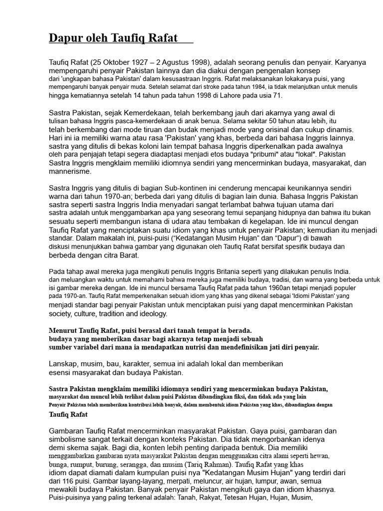 Puisi Taufiq Rafat: Citra Budaya Pakistan | PDF