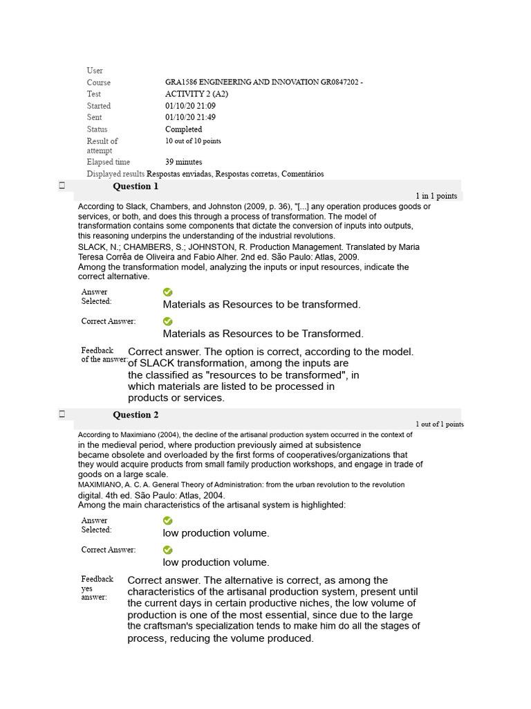 Engineering and Innovation Course Test Results | PDF