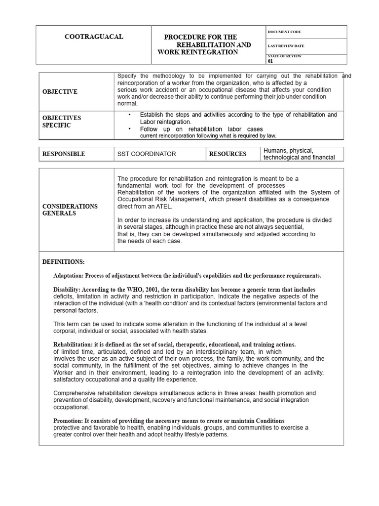 Rehabilitation and Reintegration Procedure | PDF | Physical Therapy ...