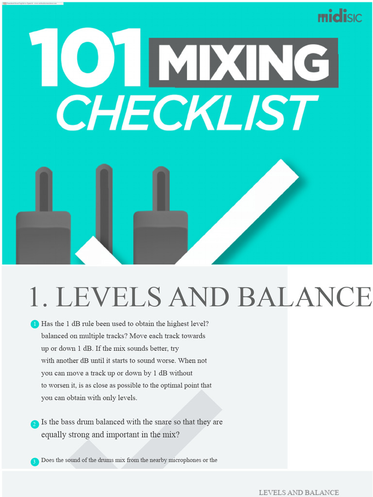 Mixing and Mastering Checklist Guide | PDF | Equalization (Audio) | Sound