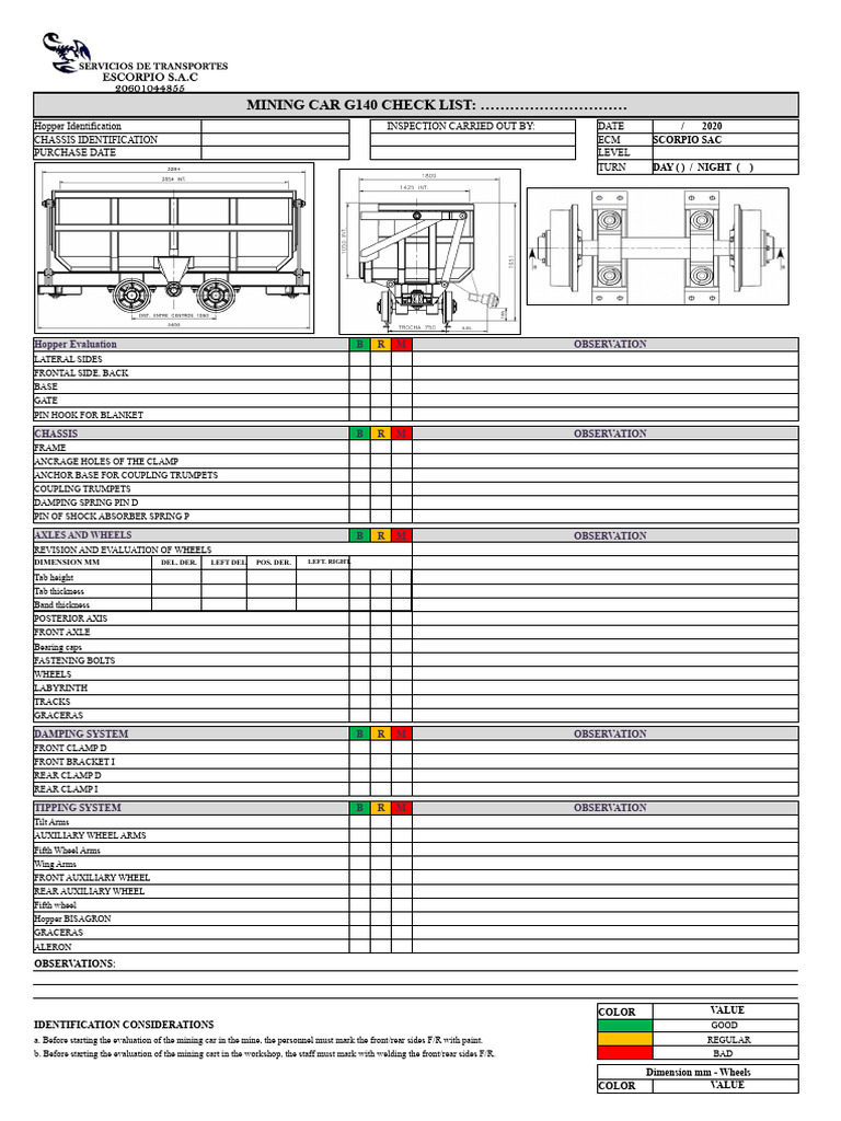 Mining Car G140 Inspection Checklist | PDF | Wheeled Vehicles ...