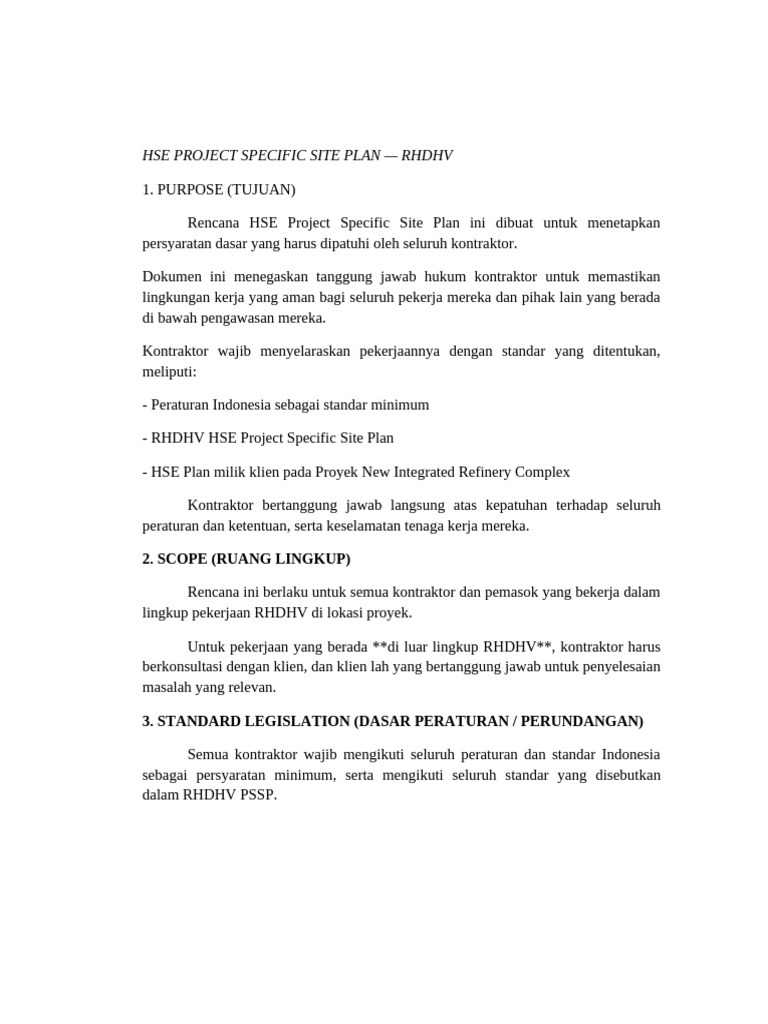 Rencana HSE Proyek RHDHV: Panduan Keselamatan | PDF