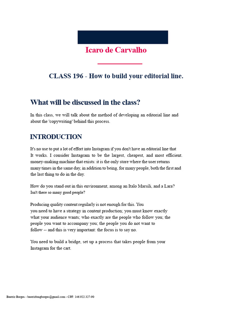 (SUMMARY CLASS 196) - How To Build Your Editorial Line | PDF ...