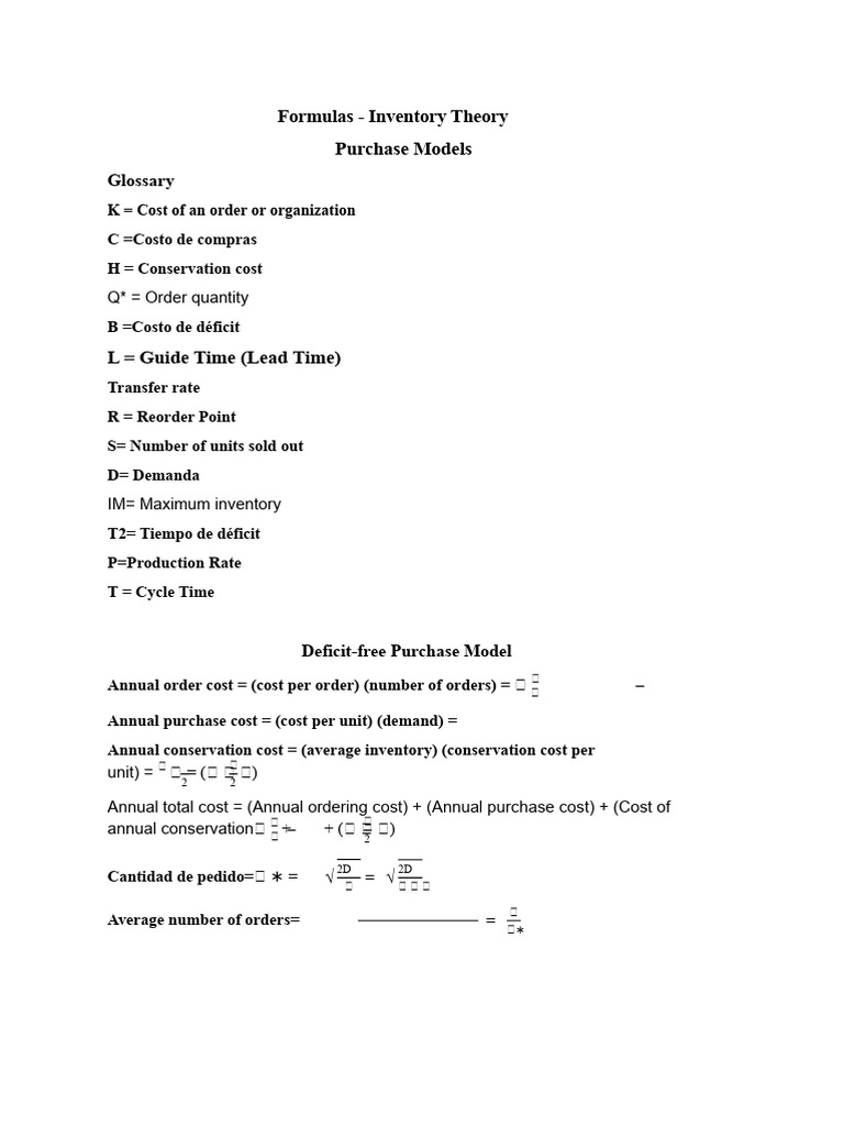 Inventory Theory Formulas Explained | PDF | Deficit Spending | Inventory