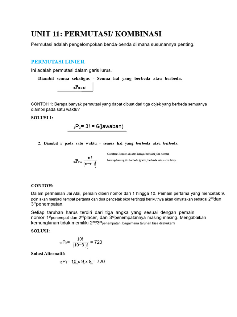 Permutasi dan Kombinasi dalam Matematika | PDF