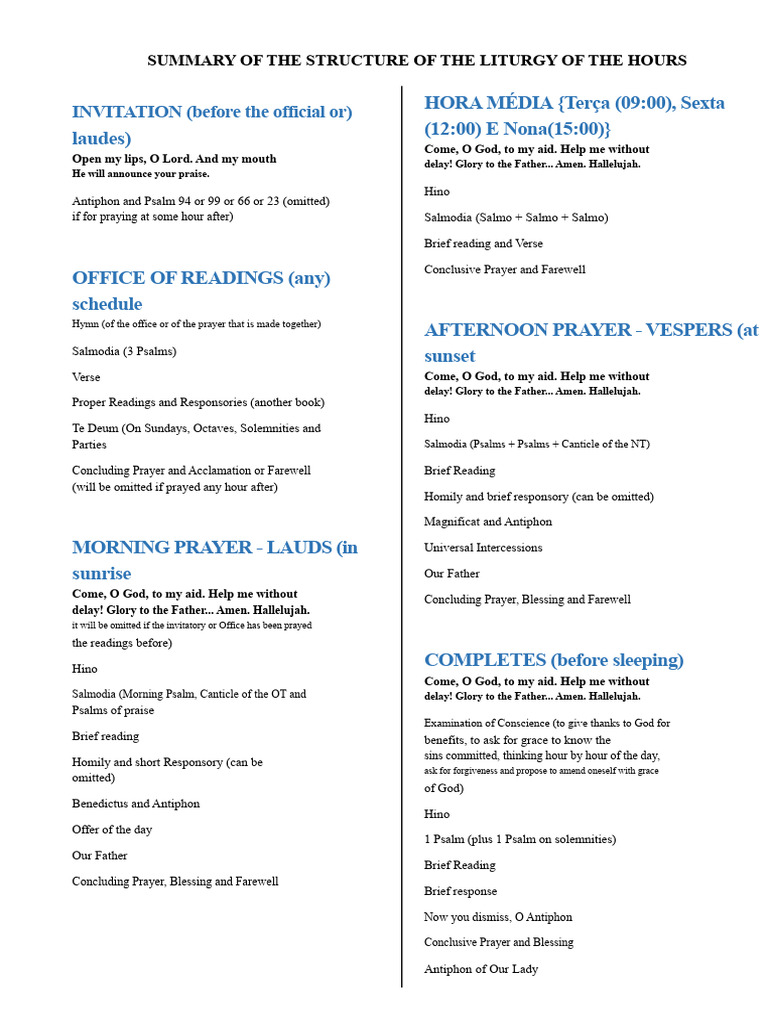 Liturgy of the Hours Structure Guide | PDF | Worship | Christian ...