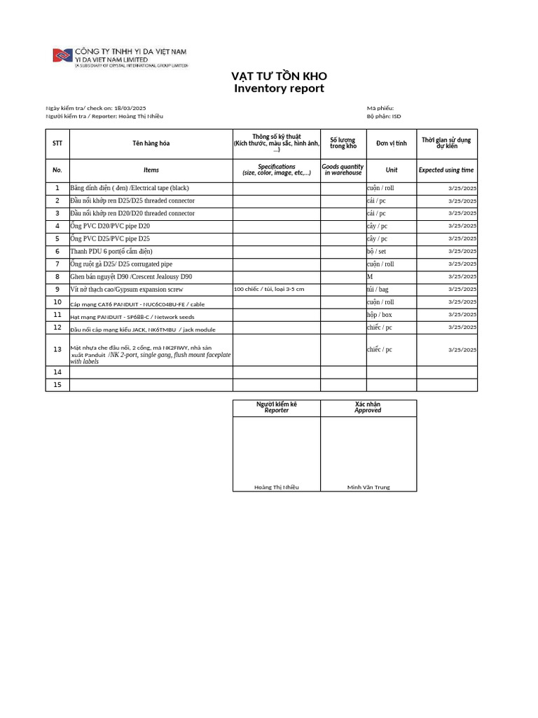 Phiếu Tồn Kho | PDF