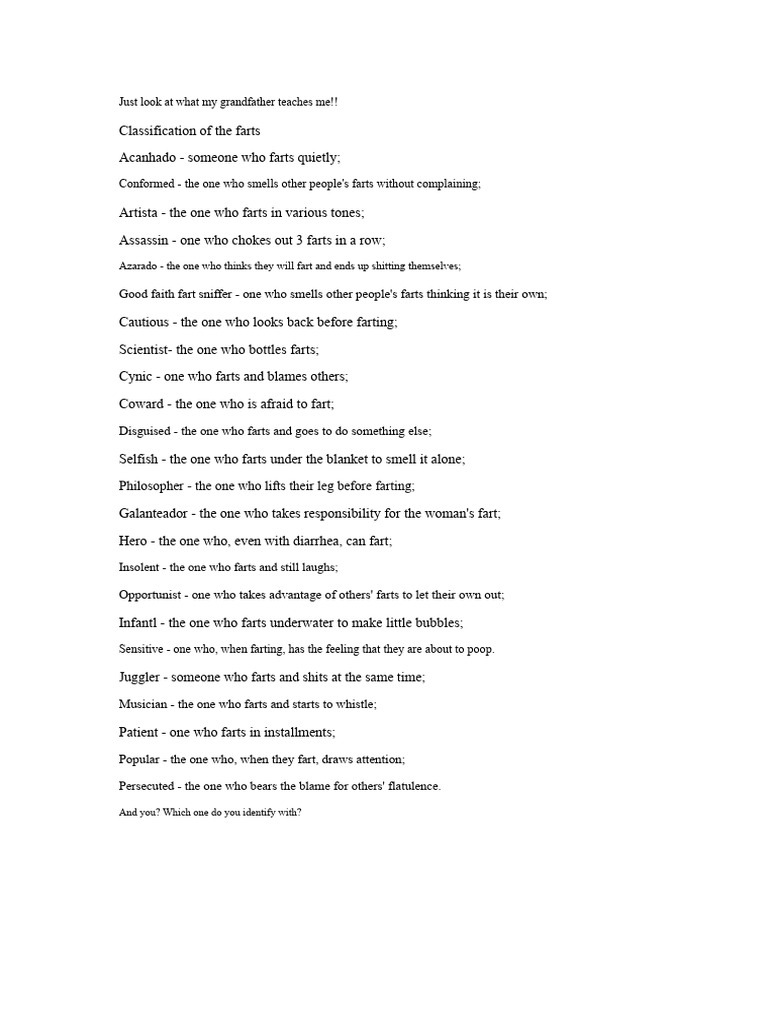 Humorous Fart Classifications Explained | PDF