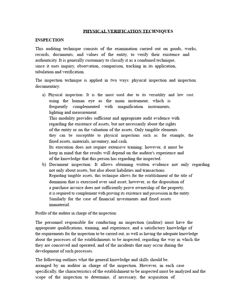 Physical Inspection Techniques Explained | PDF | Audit | Regulatory ...