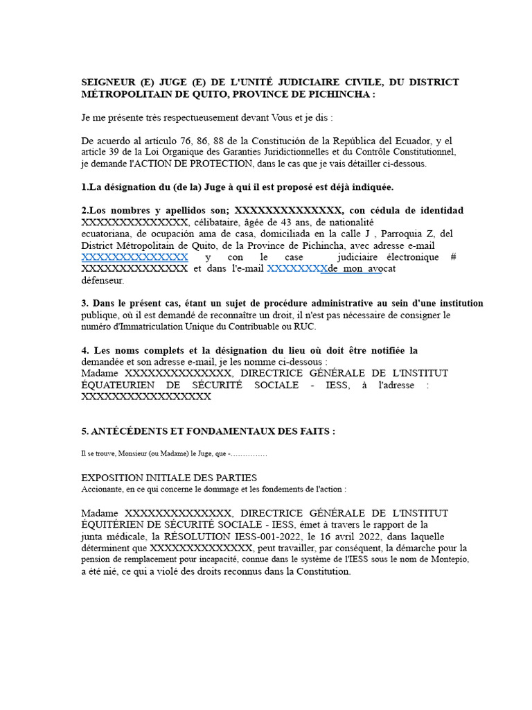 Demande d'action de protection en Équateur | PDF | Constitution | Sécurité