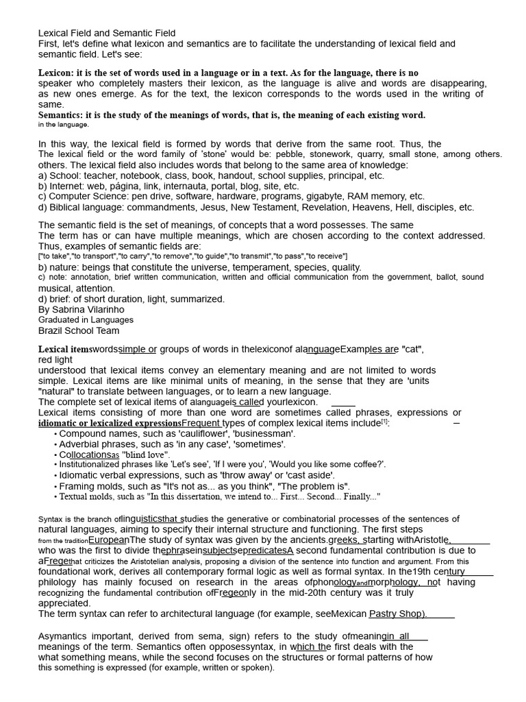 Understanding Lexical and Semantic Fields | PDF | Semiotics | Lexicon