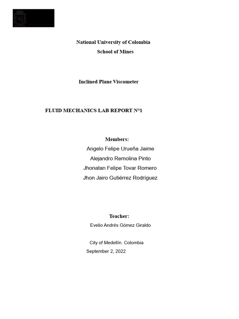 Inclined Plane Viscometer Lab Report | PDF | Viscosity | Velocity