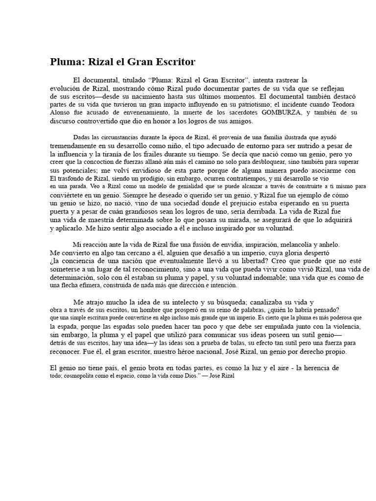 Rizal: El Genio de la Pluma y la Libertad | PDF | Genio