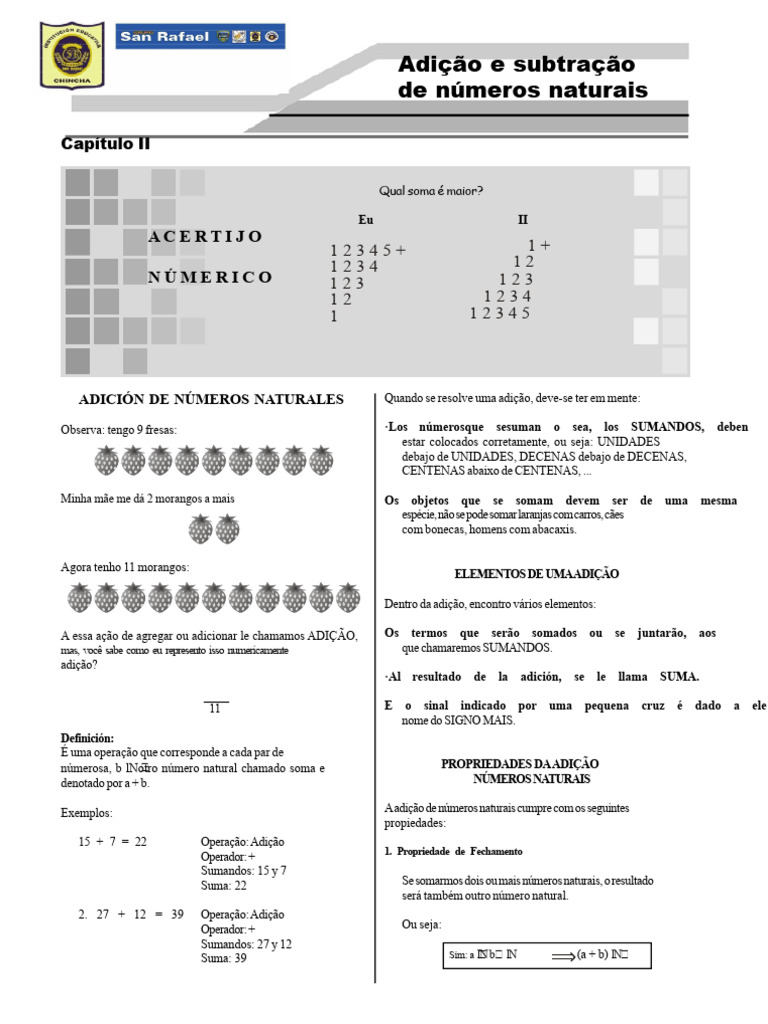 Adição e Subtração de Números Naturais | PDF | Matemática discreta ...