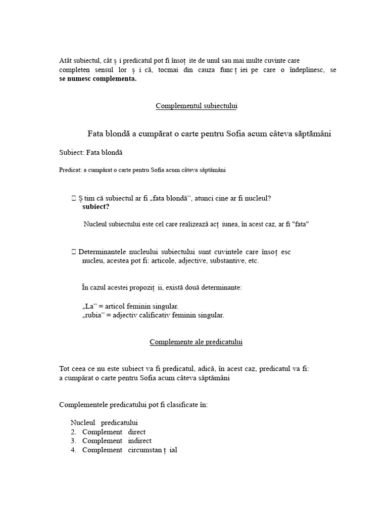 Ghid Pentru Complementul Predicatului 7 | PDF