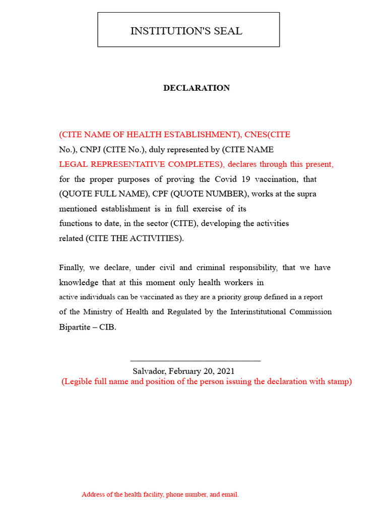 Institution Declaration Model | PDF