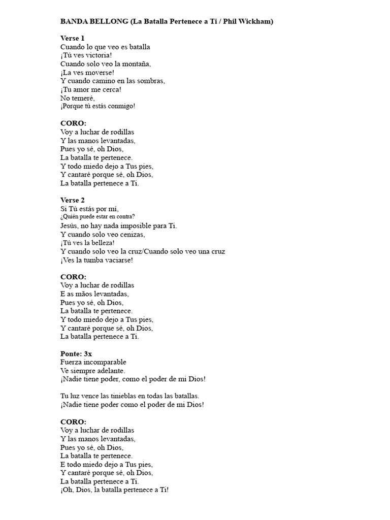 La Batalla Pertenece a Ti - Letra de Canción | PDF