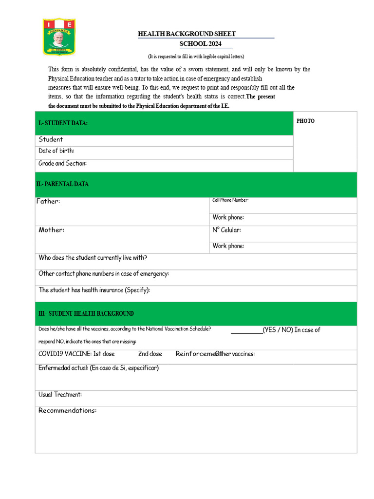 Student Health Background Form 2024 | PDF | Dose (Biochemistry) | Chemistry