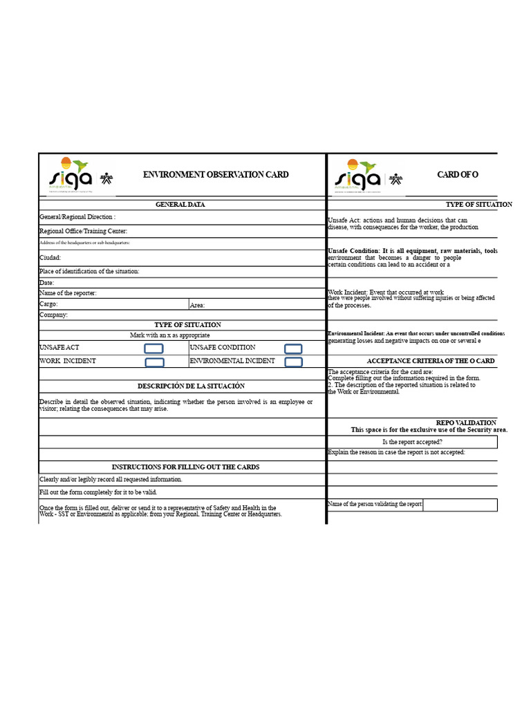 Environment Observation Card Guidelines | PDF | Occupational Safety And ...