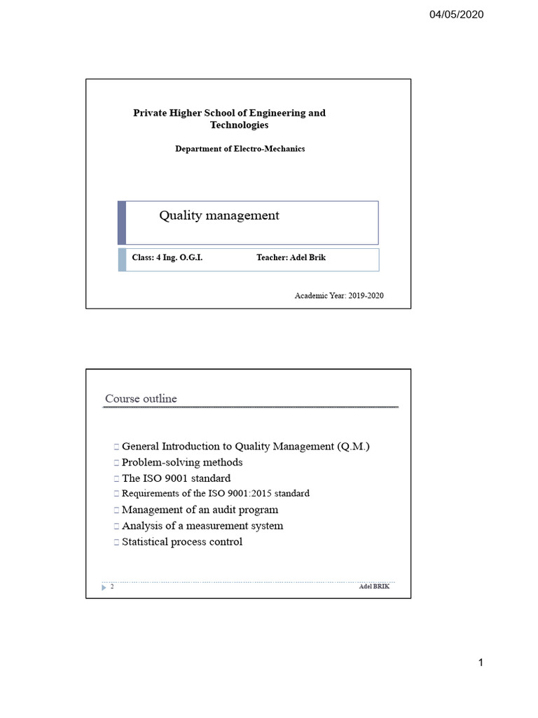 Complete Course On Quality Management | PDF | Quality Management System ...