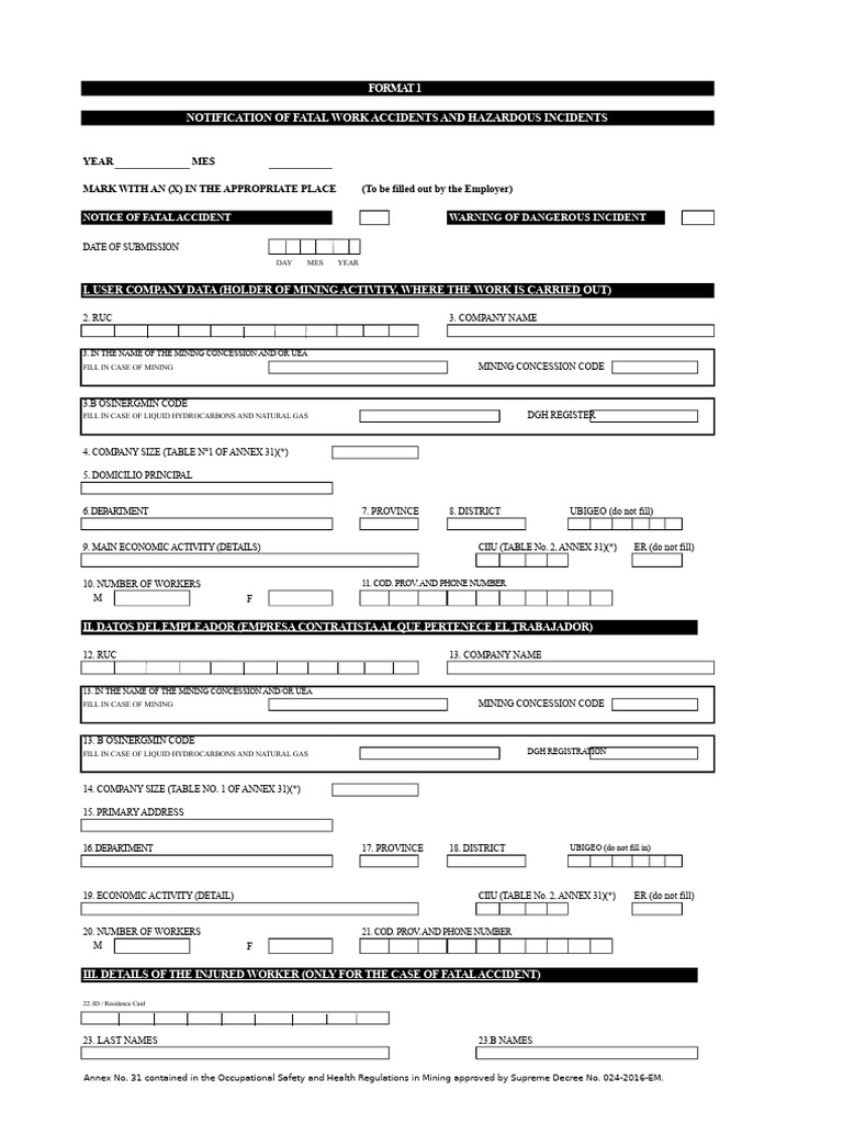 Fatal Work Accident Notification Form | PDF | Accidents | Occupational ...