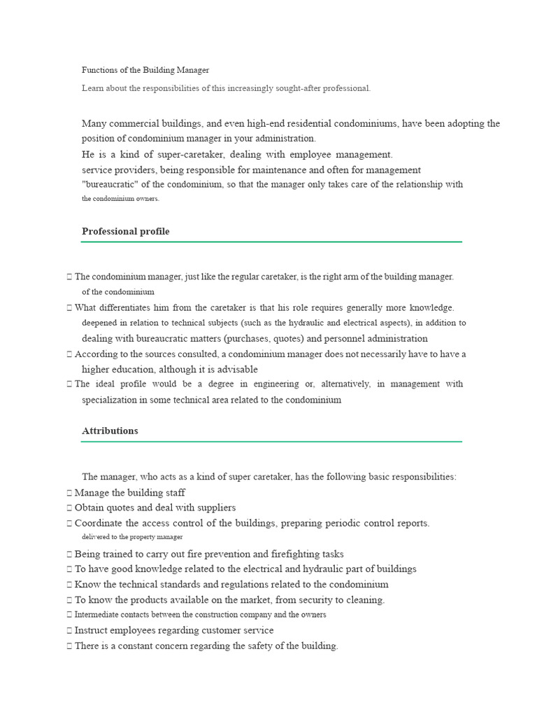 Key Roles of a Condominium Manager | PDF | Employment | Leadership