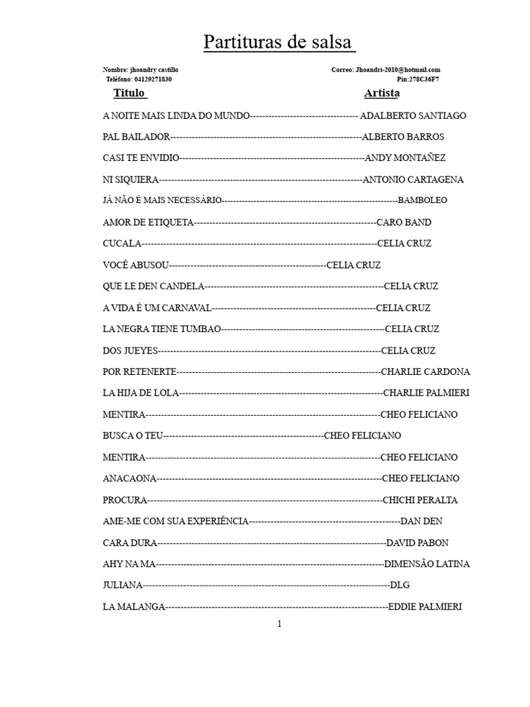 Partituras-de-Salsa.docx | PDF | Música em espanhol