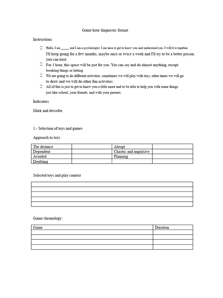 Game Hour Diagnostic Assessment Guide | PDF | Psychological Concepts ...