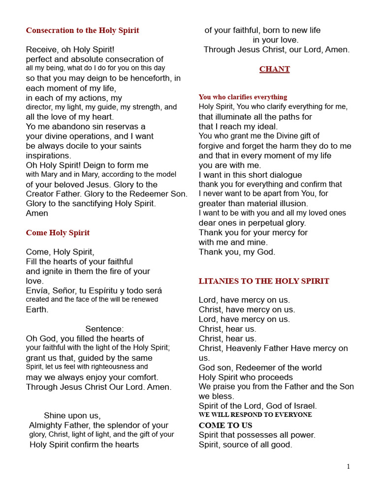 Consecration Prayer to the Holy Spirit | PDF | God The Father | Grace ...