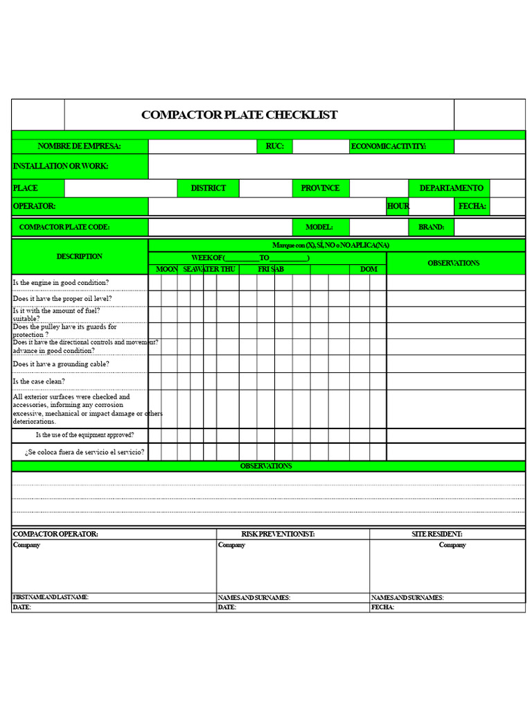 Check List Compactor Plate | PDF