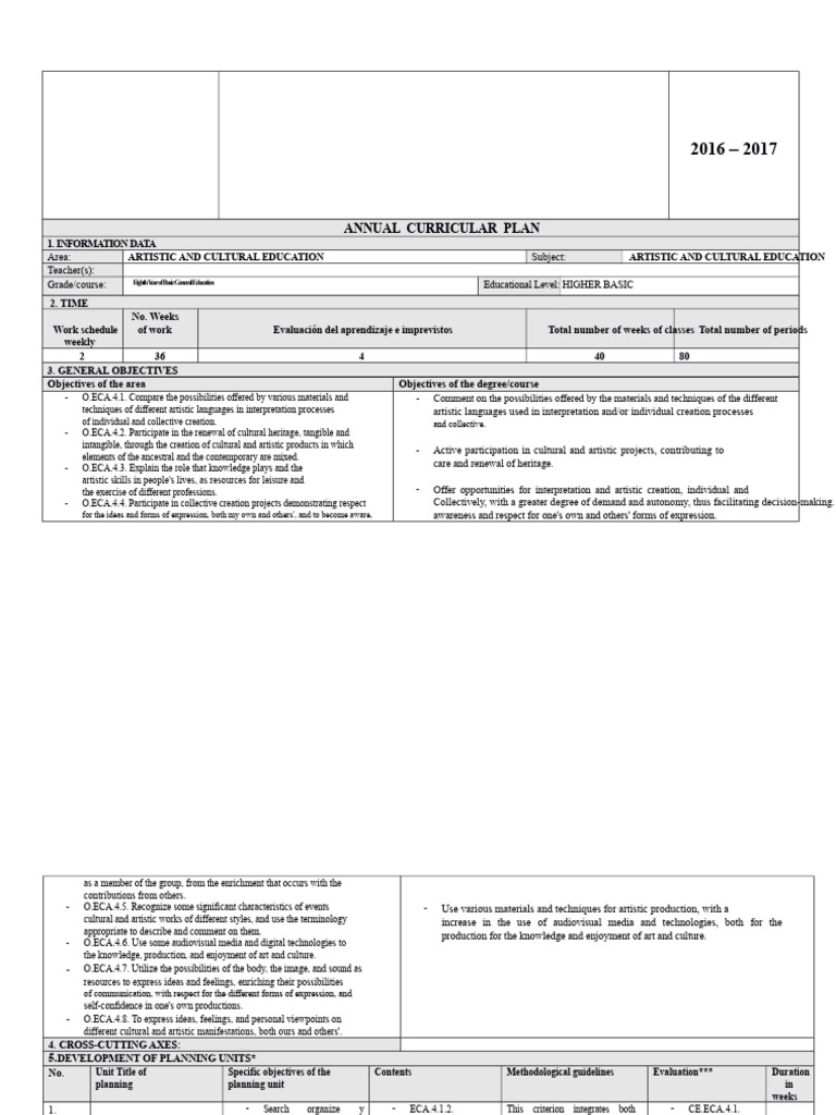 Eighth Grade Artistic Education Plan | PDF | Curriculum | Information