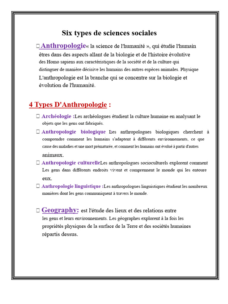 Types de sciences sociales expliqués | PDF | Anthropologie | Psychologie