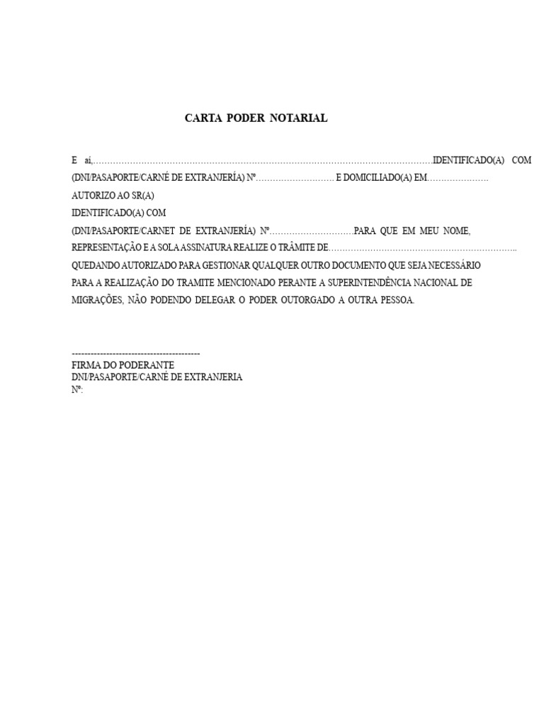 Modelo de Carta Poder Notarial | PDF