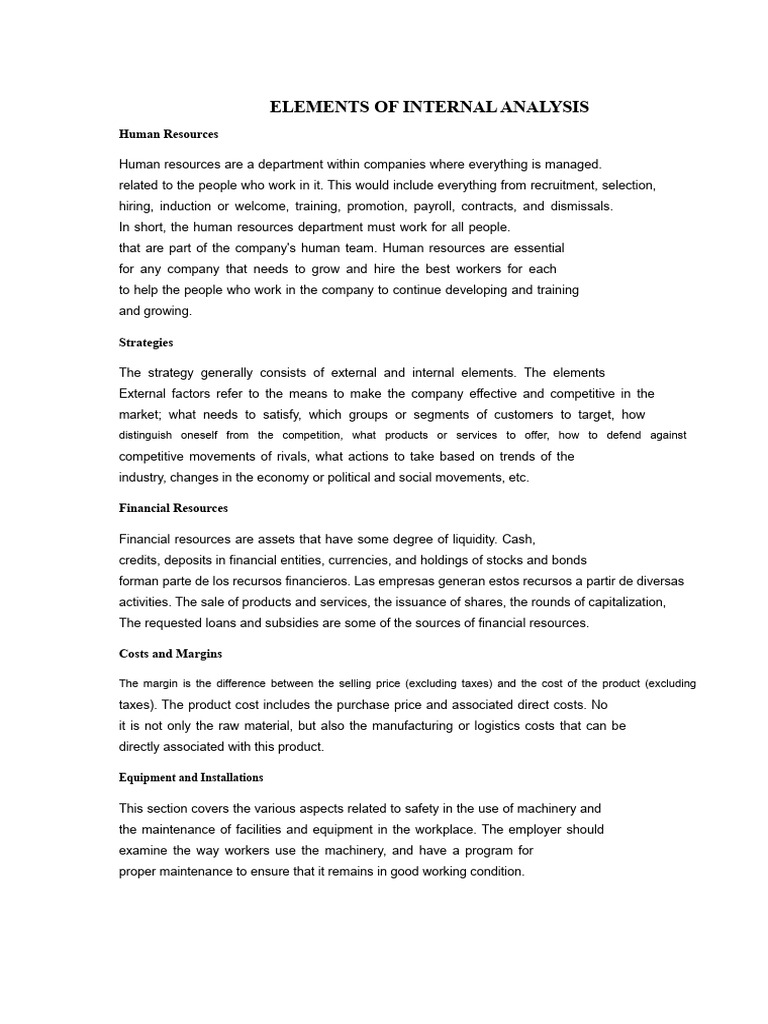 Key Elements of Internal Analysis | PDF | Human Resources | Prices