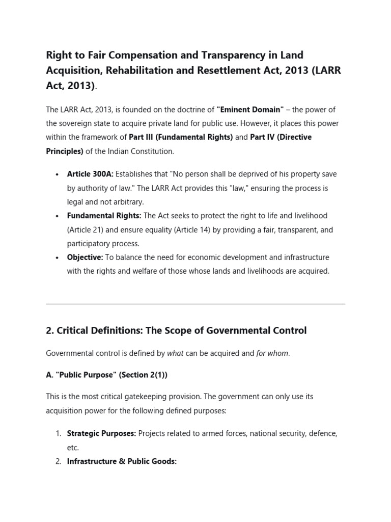 LARR Act 2013: Land Acquisition Explained | PDF | Justice | Crime ...