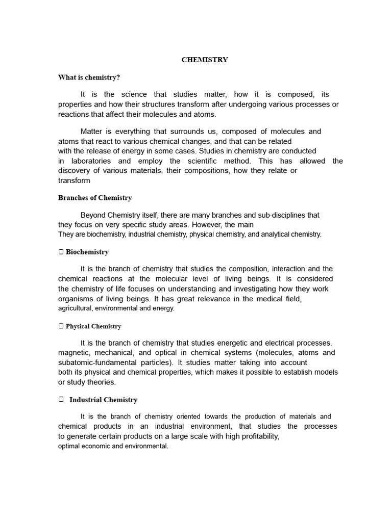Chemistry and Its Branches | PDF | Chemistry | Chemical Substances