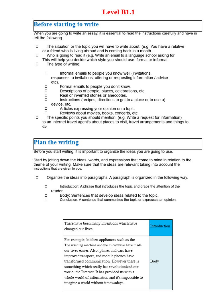 Writing Tips for B1.1 Level Essays | PDF | Smoking | Verb