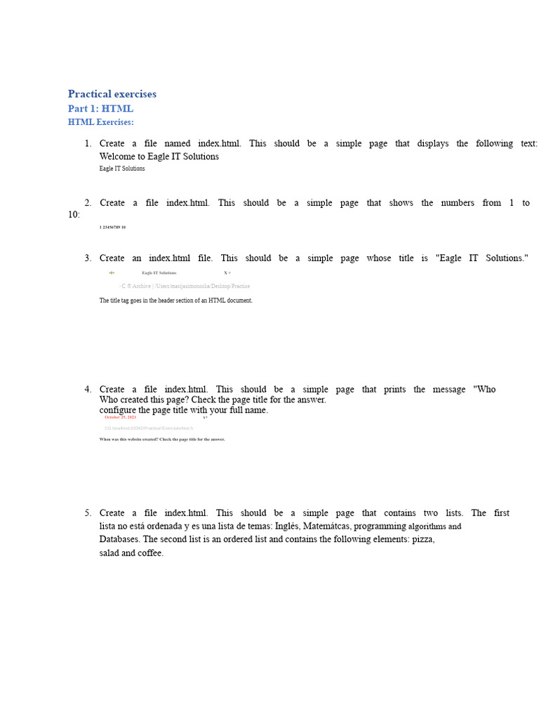 HTML and CSS Practical Exercises Guide | PDF | String (Computer Science ...