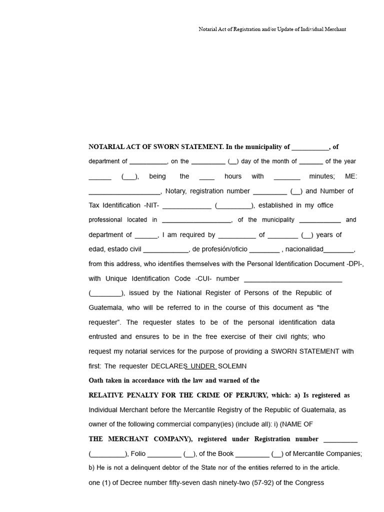 Sworn Statement of Individual Merchant | PDF | Notary Public | Government