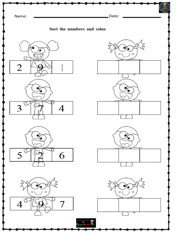 Collection of Cards To Sort Numbers From 1 To 10 in Color and B/W 7-12 ...