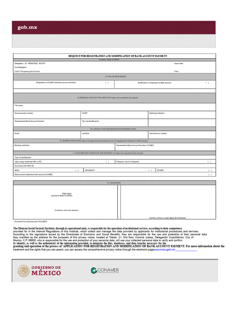 APPLICATION FOR REGISTRATION AND MODIFICATION OF BANK ACCOUNT PAYMENT ...
