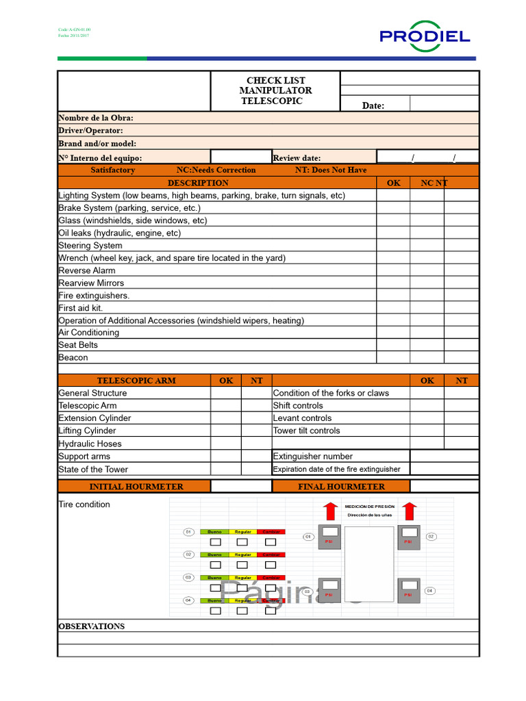 A-GN-01.00 Checklist For Telehandler Operator | PDF