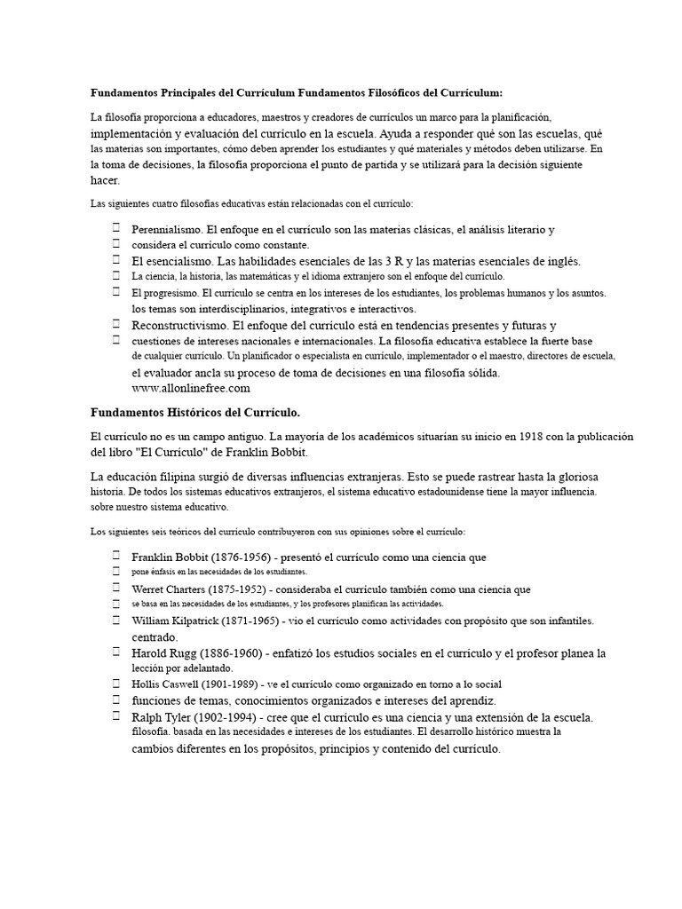 Fundamentos del Currículum Educativo | PDF | Plan de estudios | Sicología