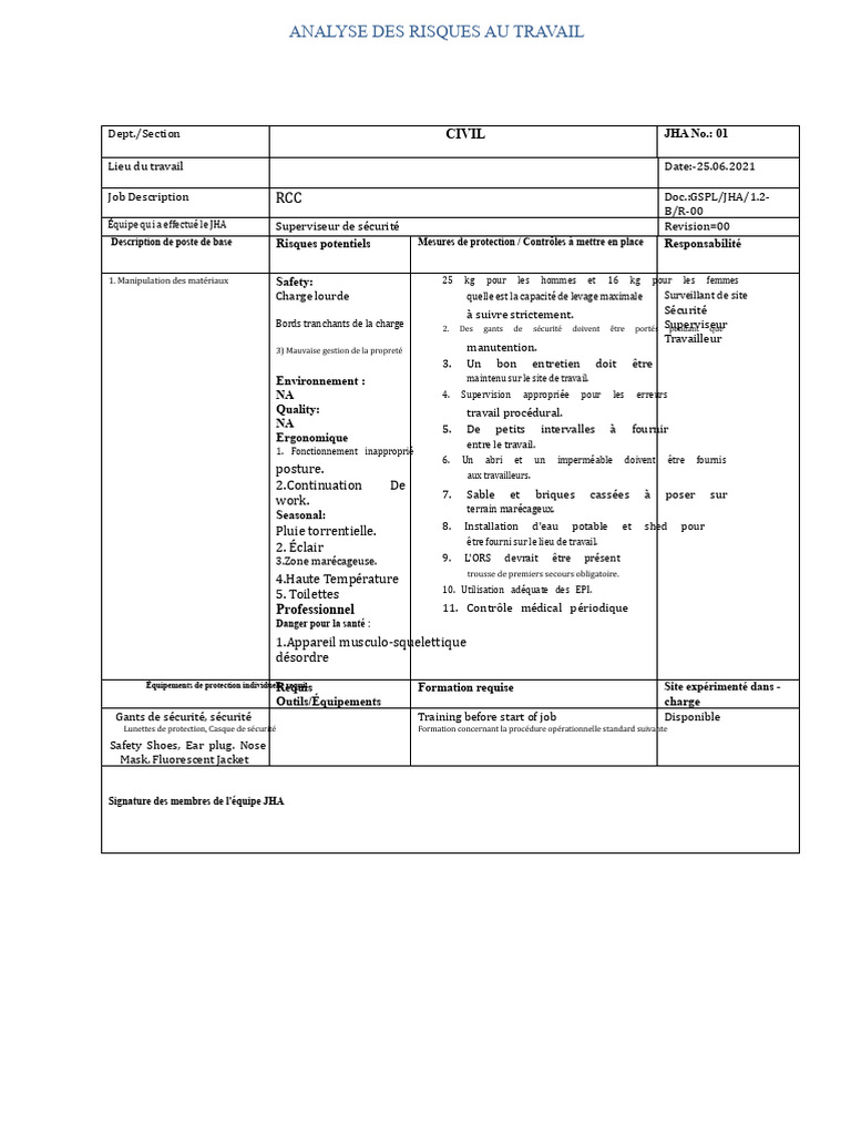 Analyse des Risques au Travail Civil | PDF | Sécurité | Santé et ...