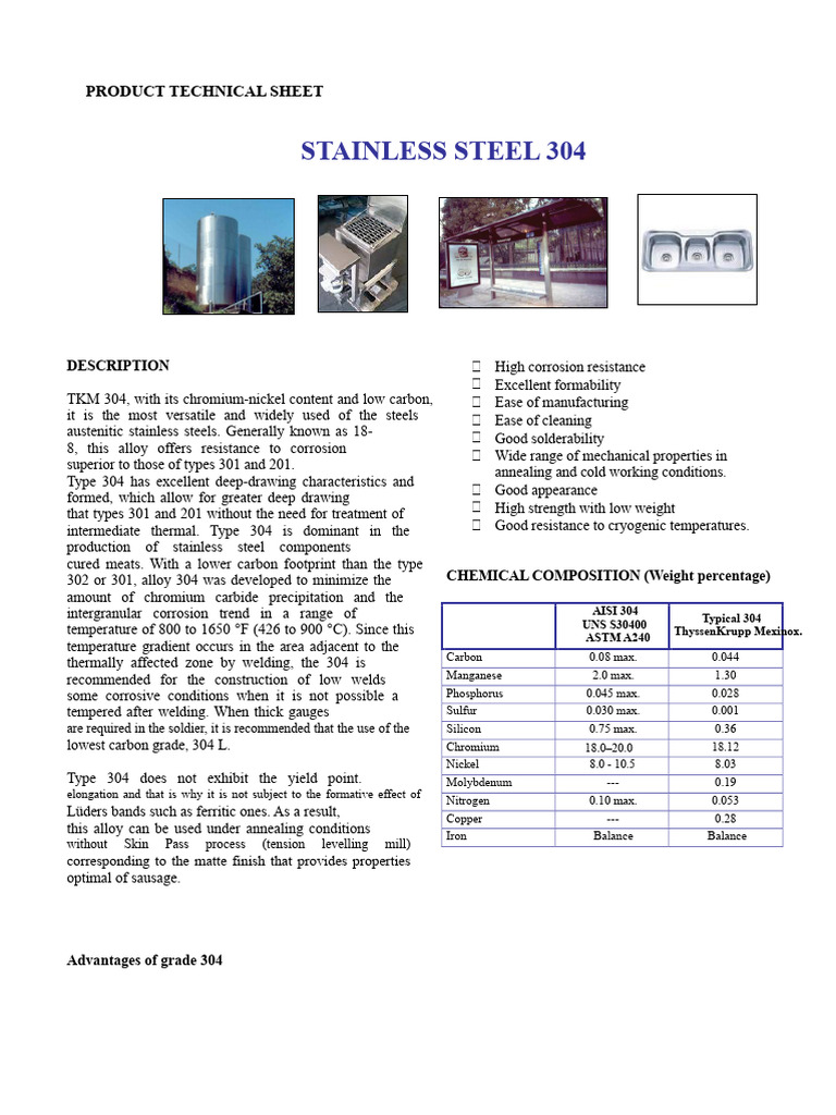 SS304 Data Sheet | PDF | Stainless Steel | Steel