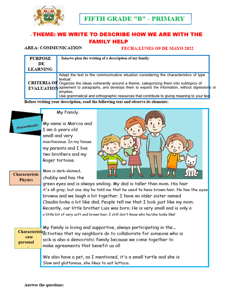 09-05 WE WRITE TO DESCRIBE HOW WE ARE AS A FAMILY | PDF