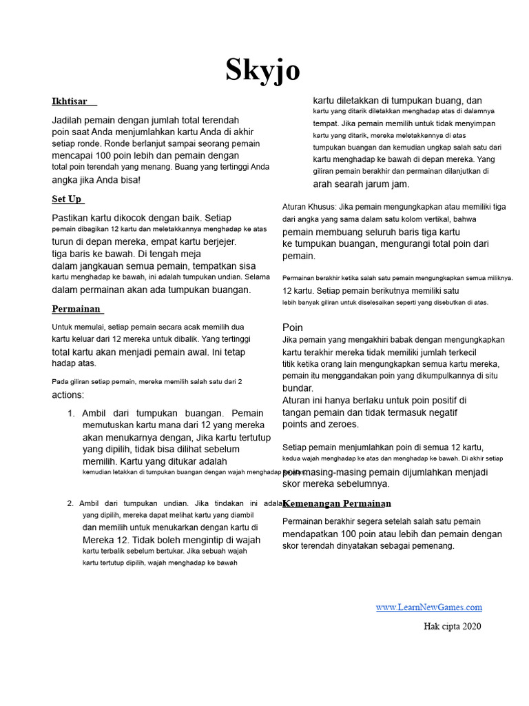 Aturan dan Strategi Permainan Skyjo | PDF