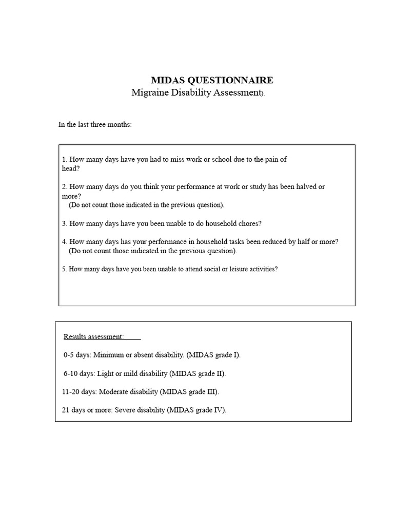 Migraine Disability and Impact Assessment | PDF