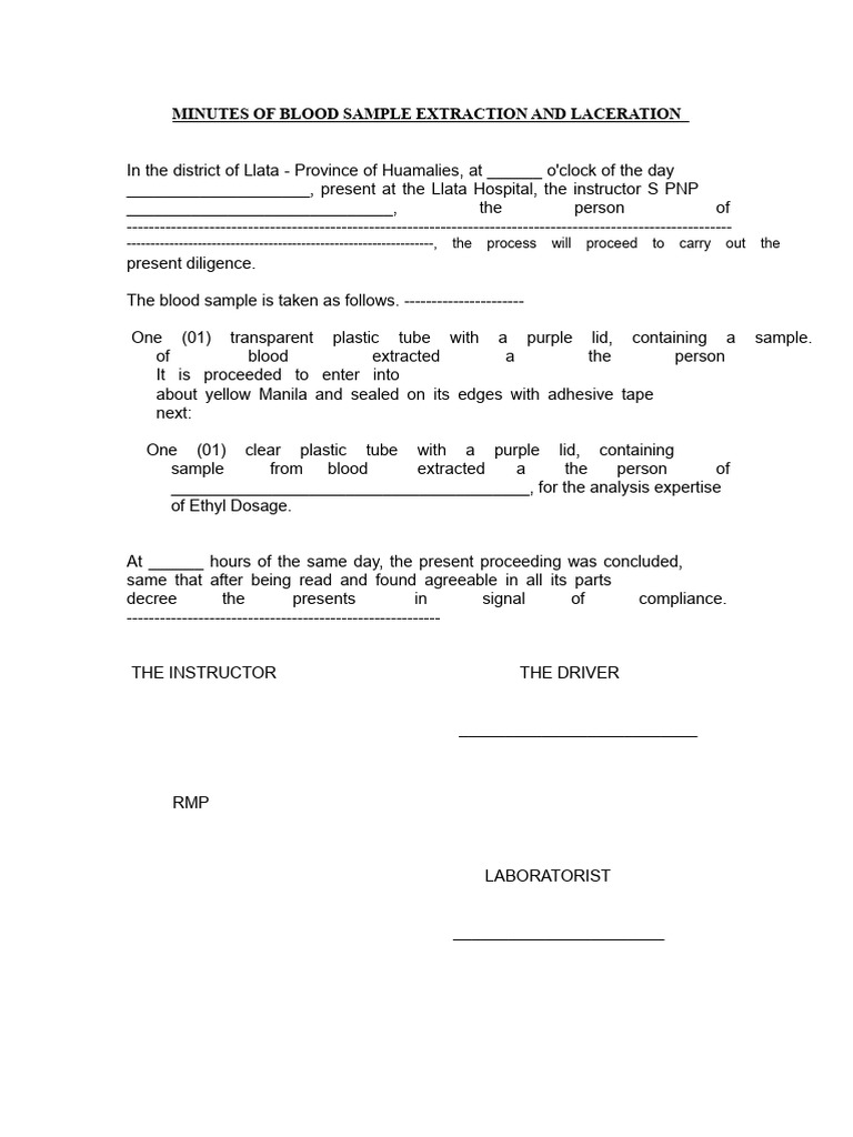 Blood Sample Extraction Minutes | PDF