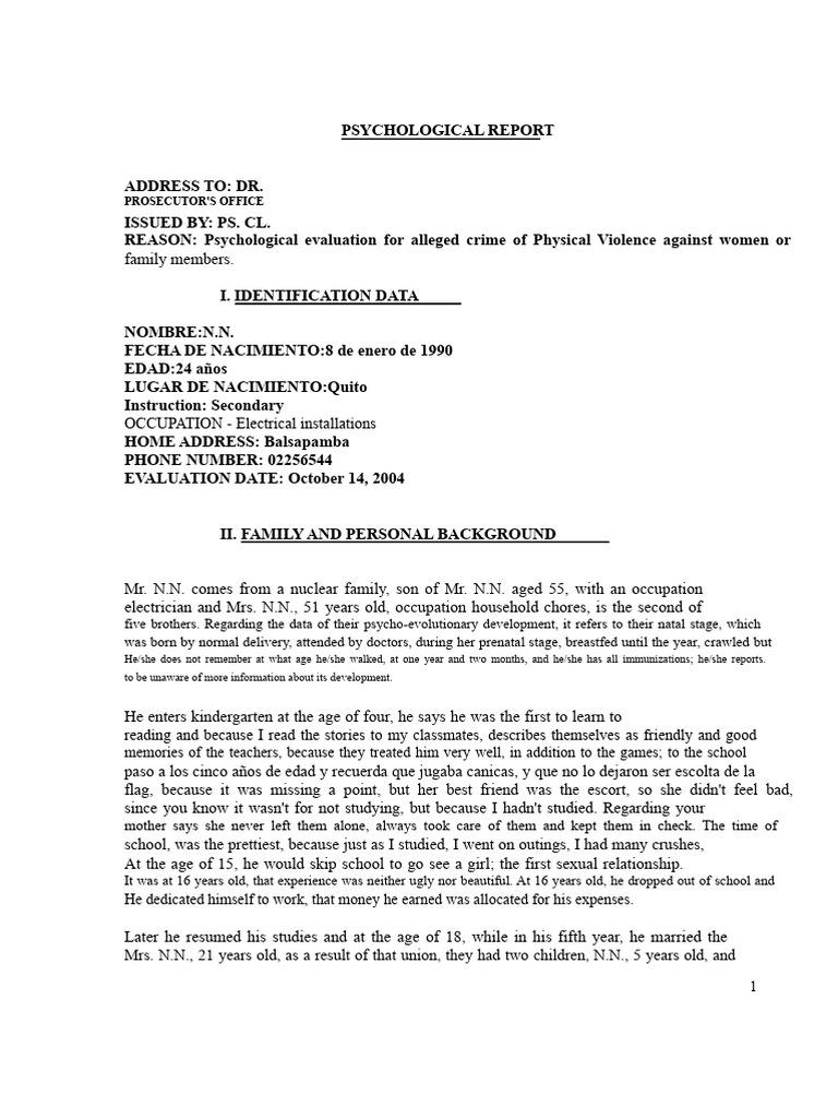 Psychological Evaluation Report: Violence Case | PDF | Personality ...